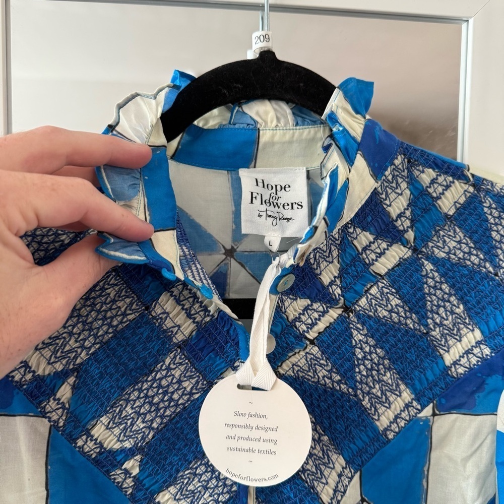 New Hope For Flowers Tracy Reese Blouse Size Large Color Blue White - Picture 4 of 5